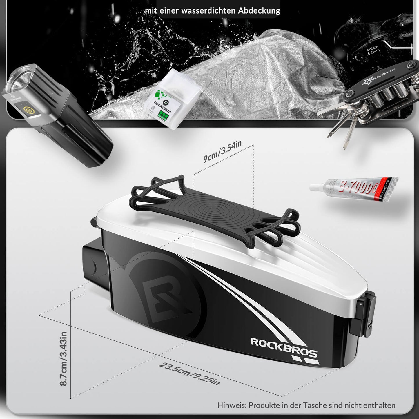 ROCKBROS hjólagrindartaska, efri rörtaska með regnhlíf