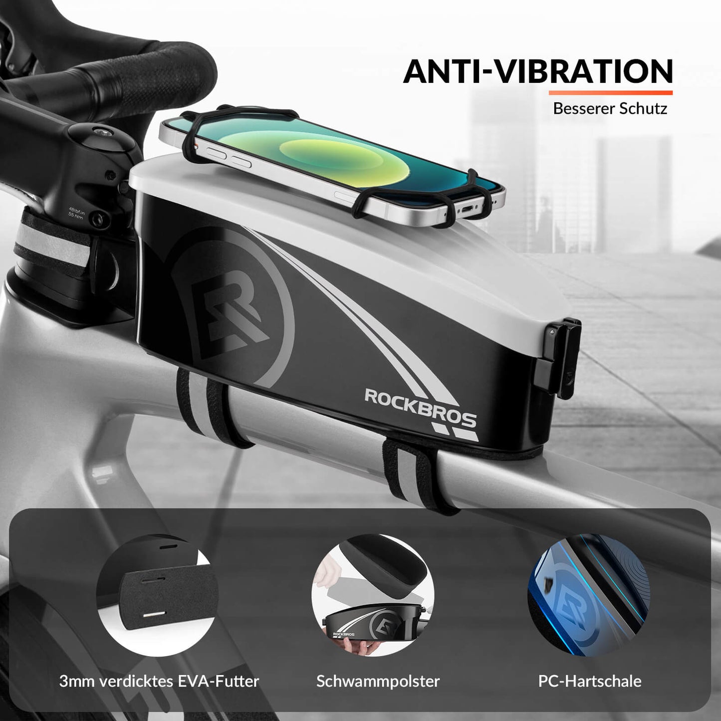 ROCKBROS hjólagrindartaska, efri rörtaska með regnhlíf