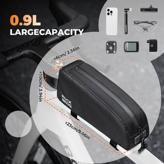 ROCKBROS Bicycle Frame Bag, Water-Repellent, Top Tube Bag, 0.9L, Black