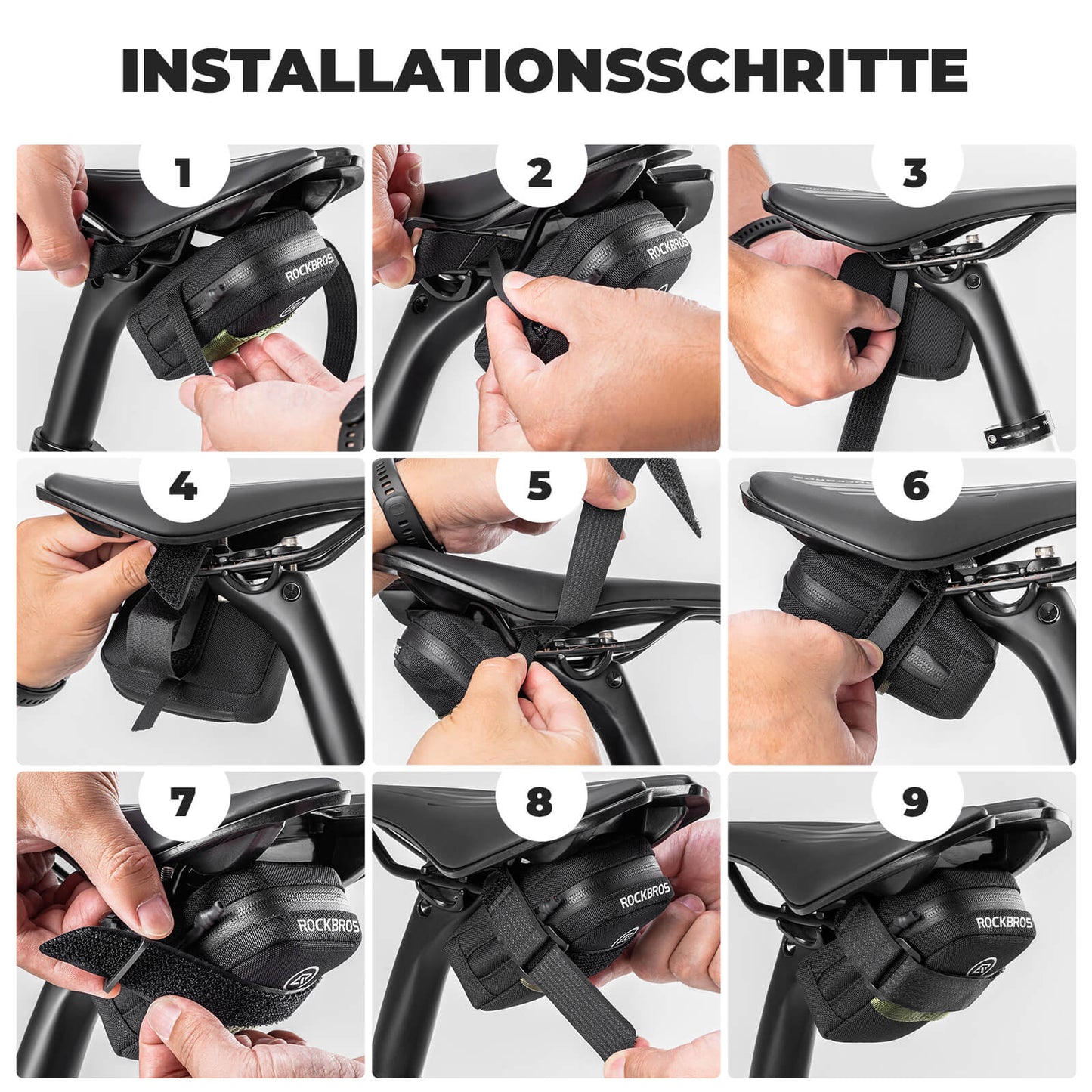 ROCKBROS reiðhjólasadlataska, límlaus geymslutaska fyrir götuhjól, fjallahjól