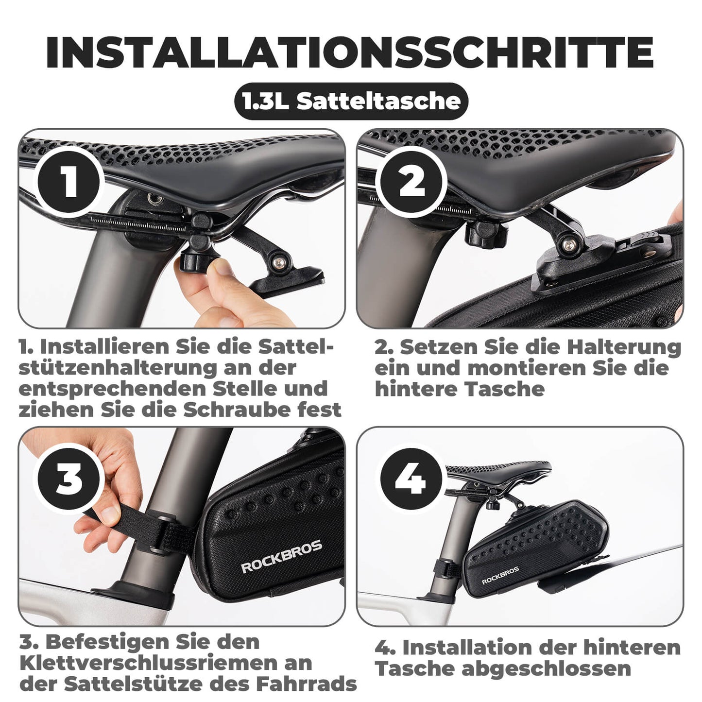 ROCKBROS Bicycle Saddle Bag with Mudguard, Water-Repellent, 1.3L/0.8L