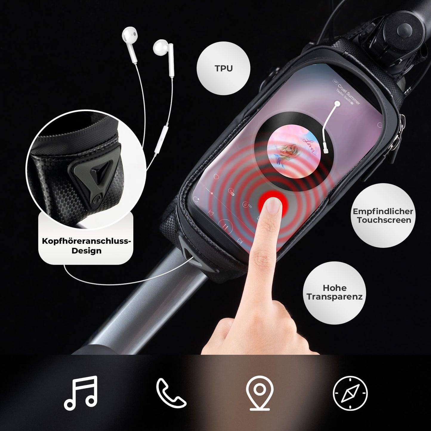 ROCKBROS Bicycle Bag Water-Repellent Phone Case with TPU Touchscreen