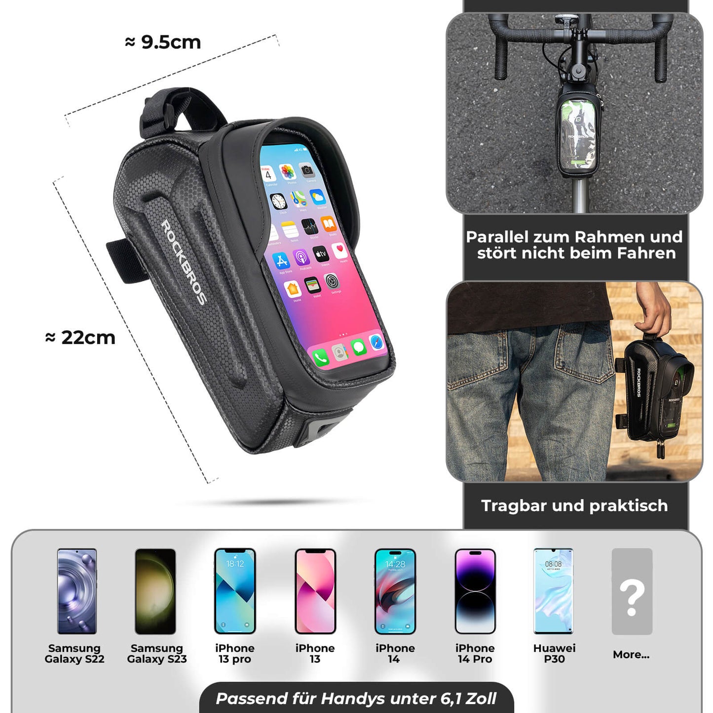 ROCKBROS Bicycle Bag Water-Repellent Phone Case with TPU Touchscreen