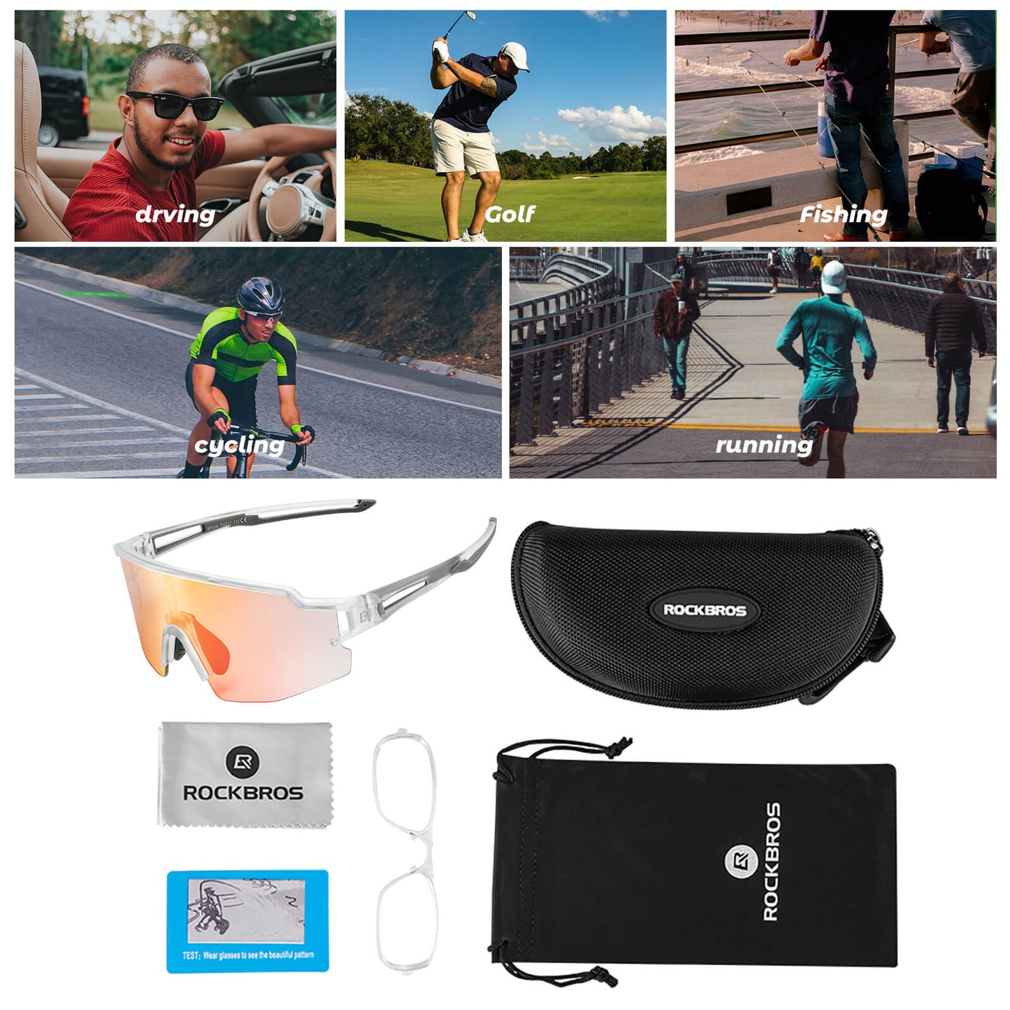 Ljóslitþolin hjólagleraugu með UV400 vörn