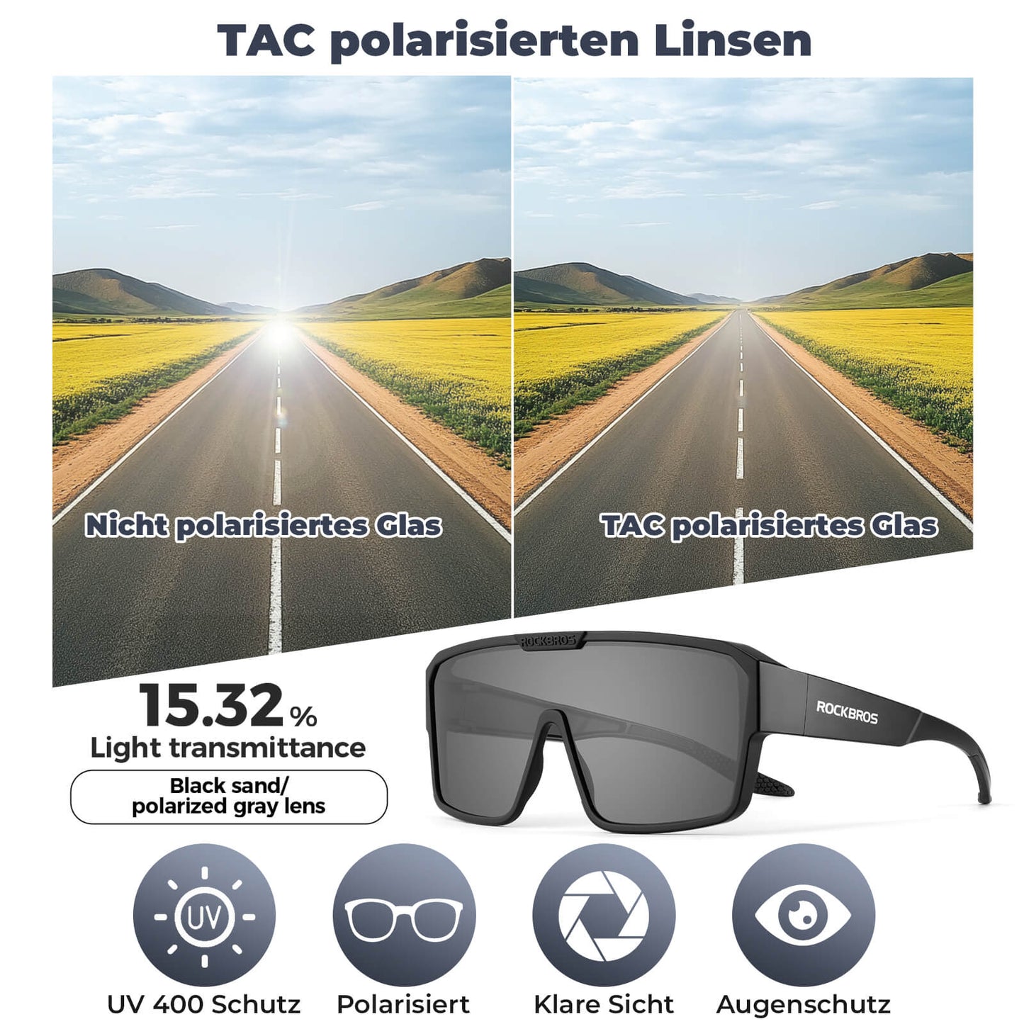 ROCKBROS skautuð hjólagleraugu, útivistarsólgleraugu, yfirgleraugu fyrir fjallahjól og götuhjól