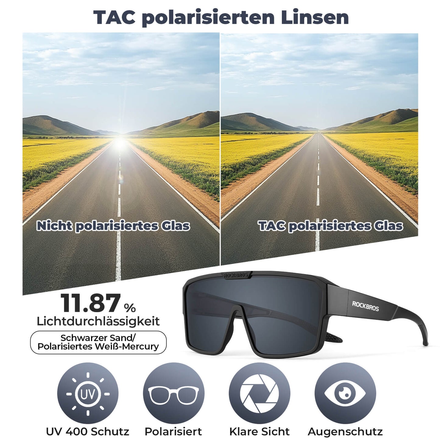 ROCKBROS skautuð hjólagleraugu, útivistarsólgleraugu, yfirgleraugu fyrir fjallahjól og götuhjól