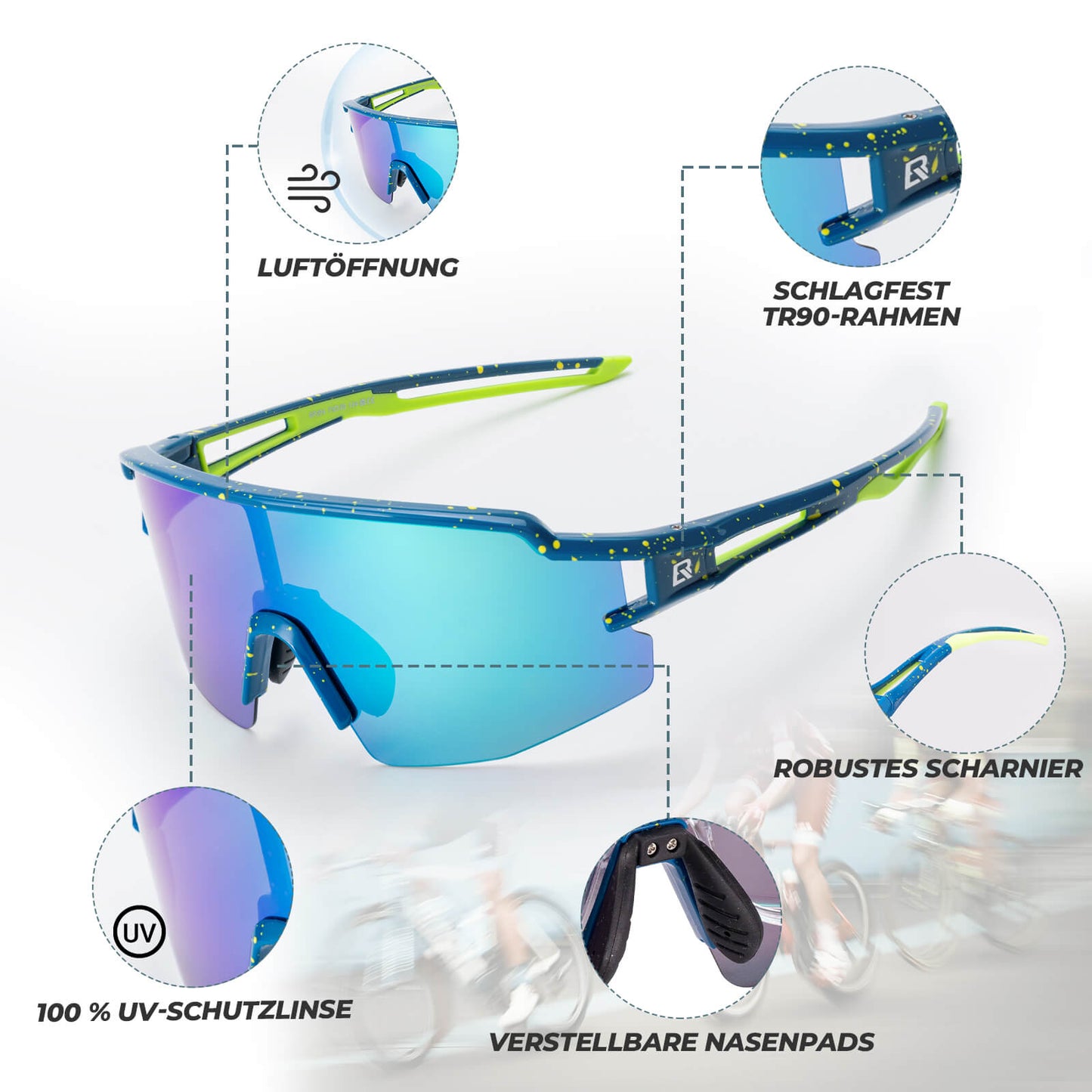 ROCKBROS Polarized Cycling Glasses, Sports Glasses, Windproof Sunglasses, UV400 Protection