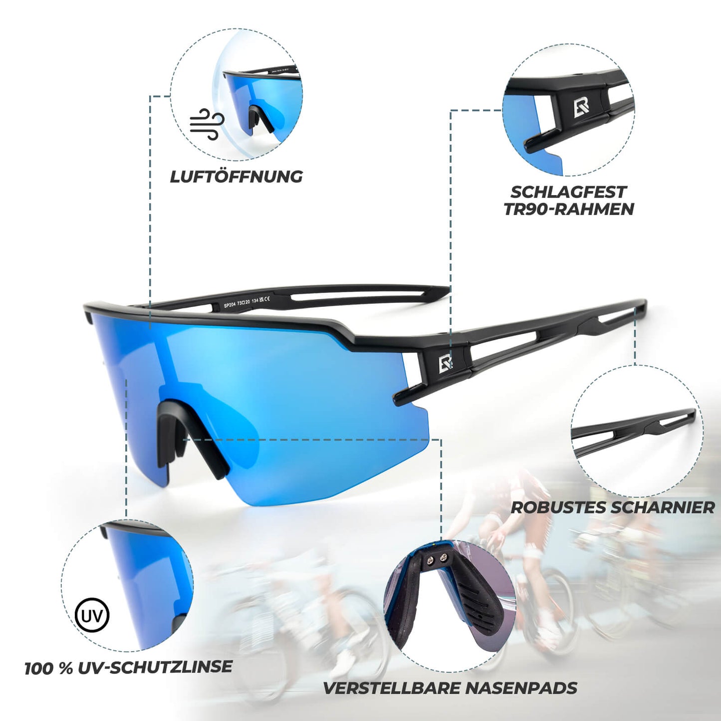 ROCKBROS Polarized Cycling Glasses, Sports Glasses, Windproof Sunglasses, UV400 Protection