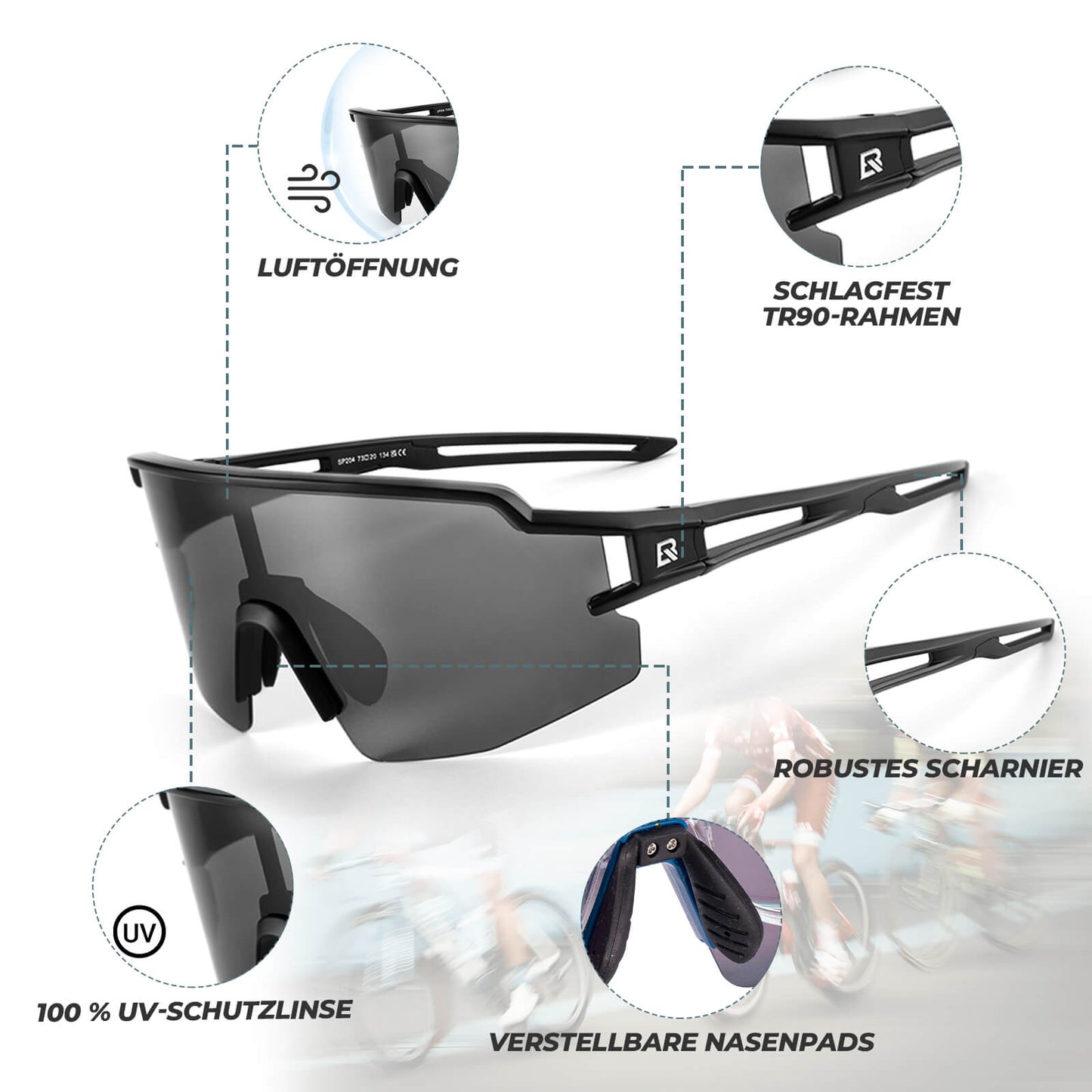 ROCKBROS Polarized Cycling Glasses, Sports Glasses, Windproof Sunglasses, UV400 Protection