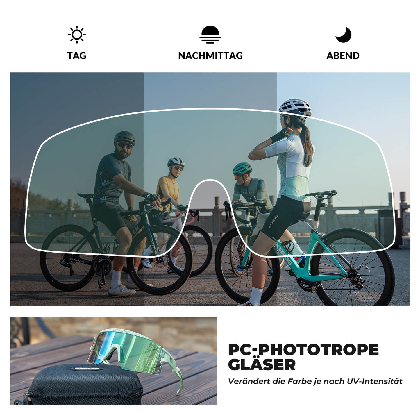 ROCKBROS Cycling Glasses, Self-Tinting/Polarized, Anti-Fog, Windproof, UV Protection