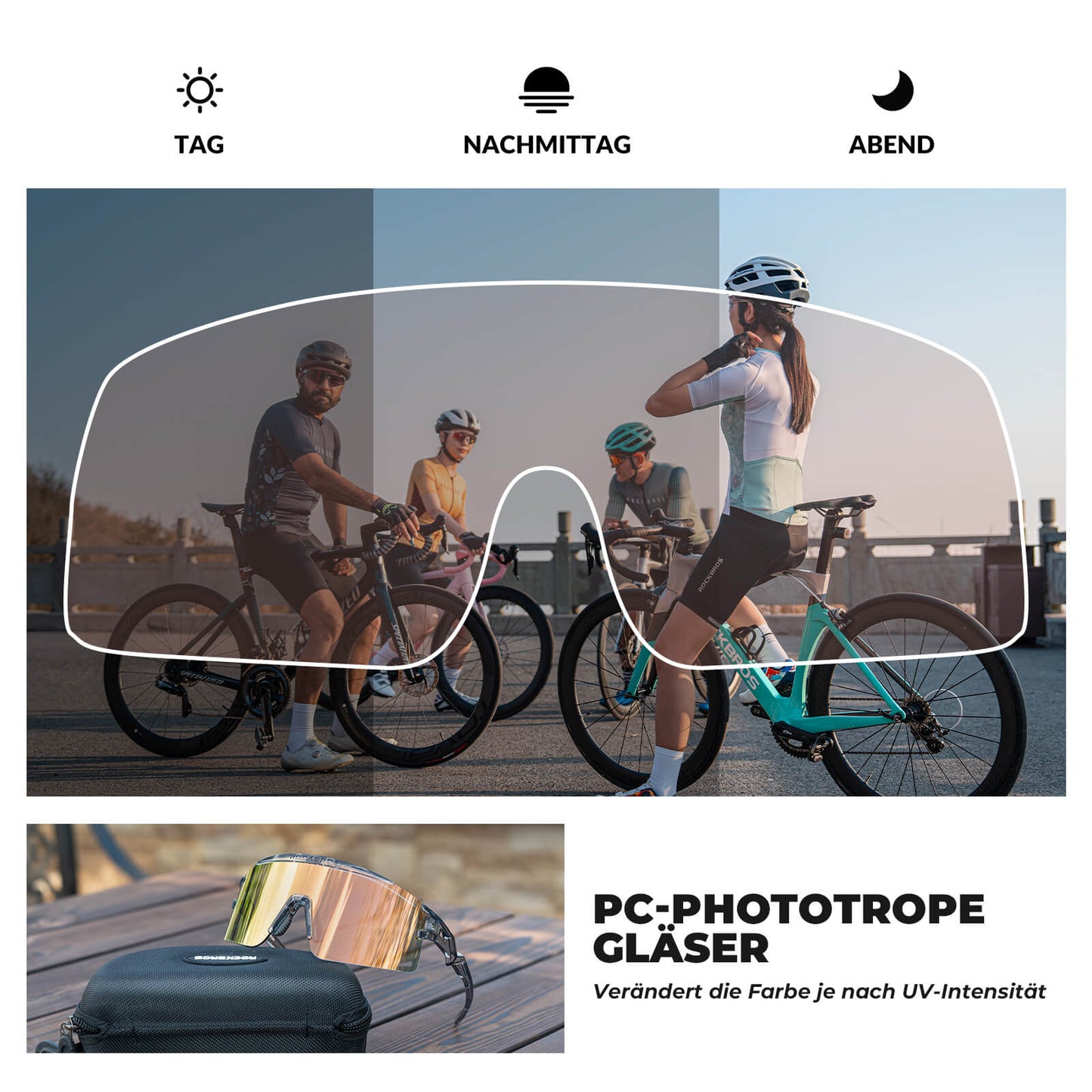 ROCKBROS Cycling Glasses, Self-Tinting/Polarized, Anti-Fog, Windproof, UV Protection