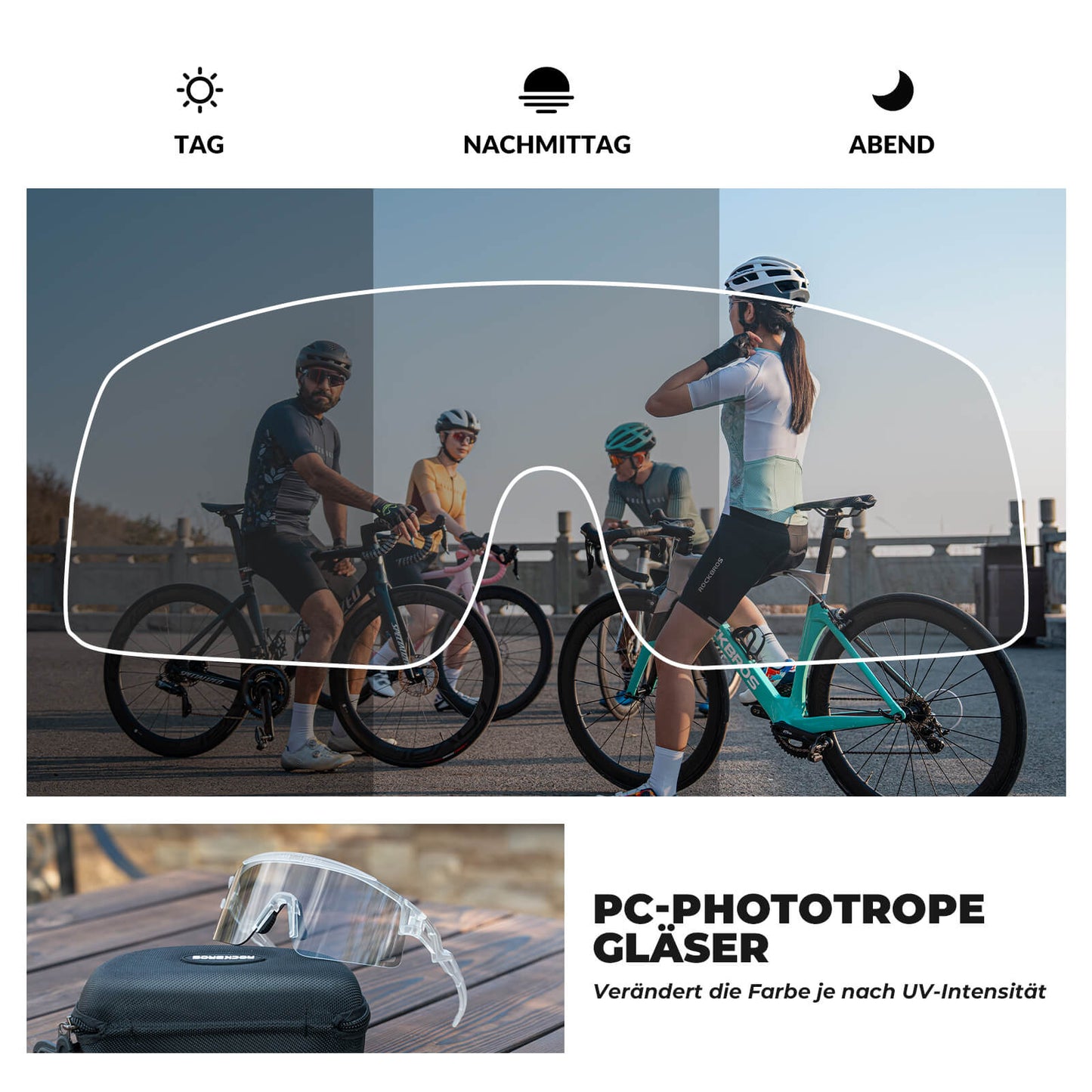 ROCKBROS Cycling Glasses, Self-Tinting/Polarized, Anti-Fog, Windproof, UV Protection