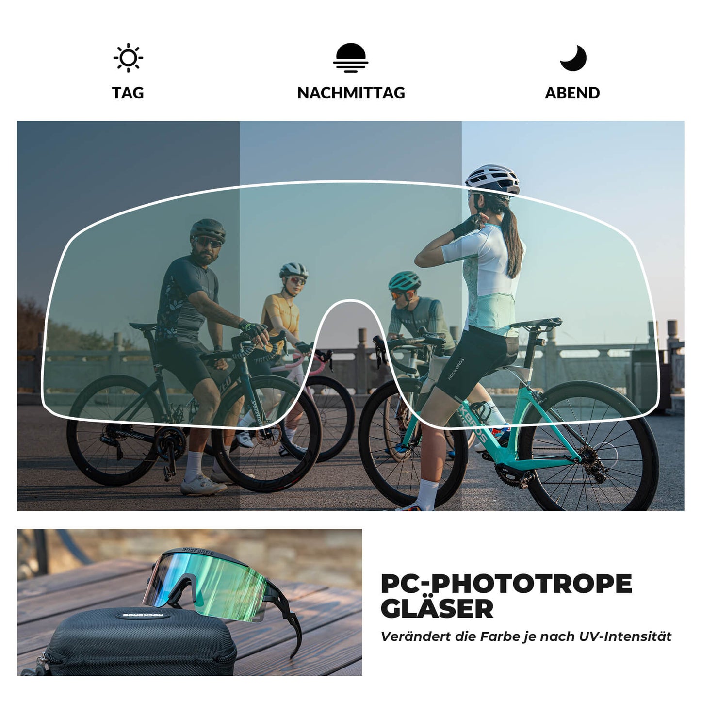 ROCKBROS Cycling Glasses, Self-Tinting/Polarized, Anti-Fog, Windproof, UV Protection