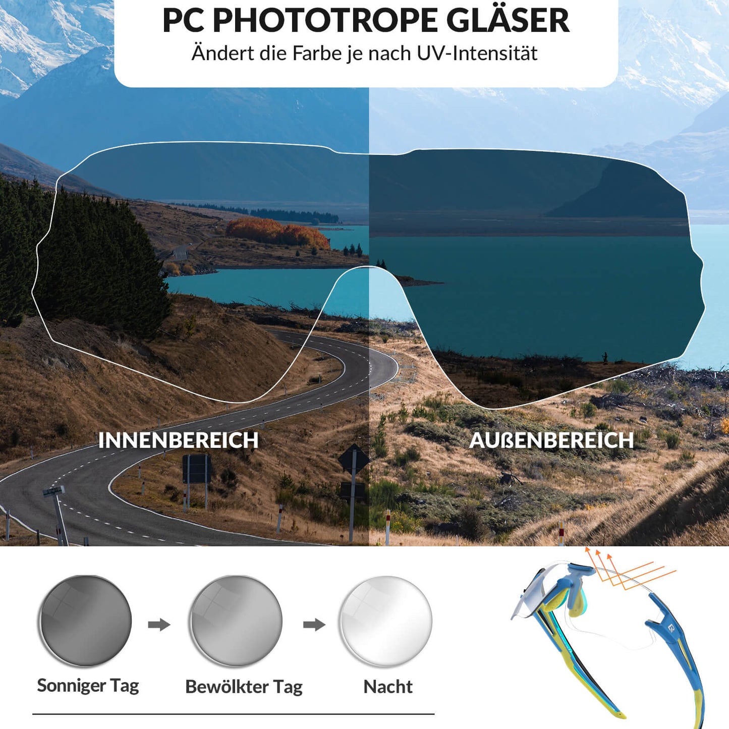 ROCKBROS Photochromic Cycling Glasses for Men &amp; Women with UV400 Protection