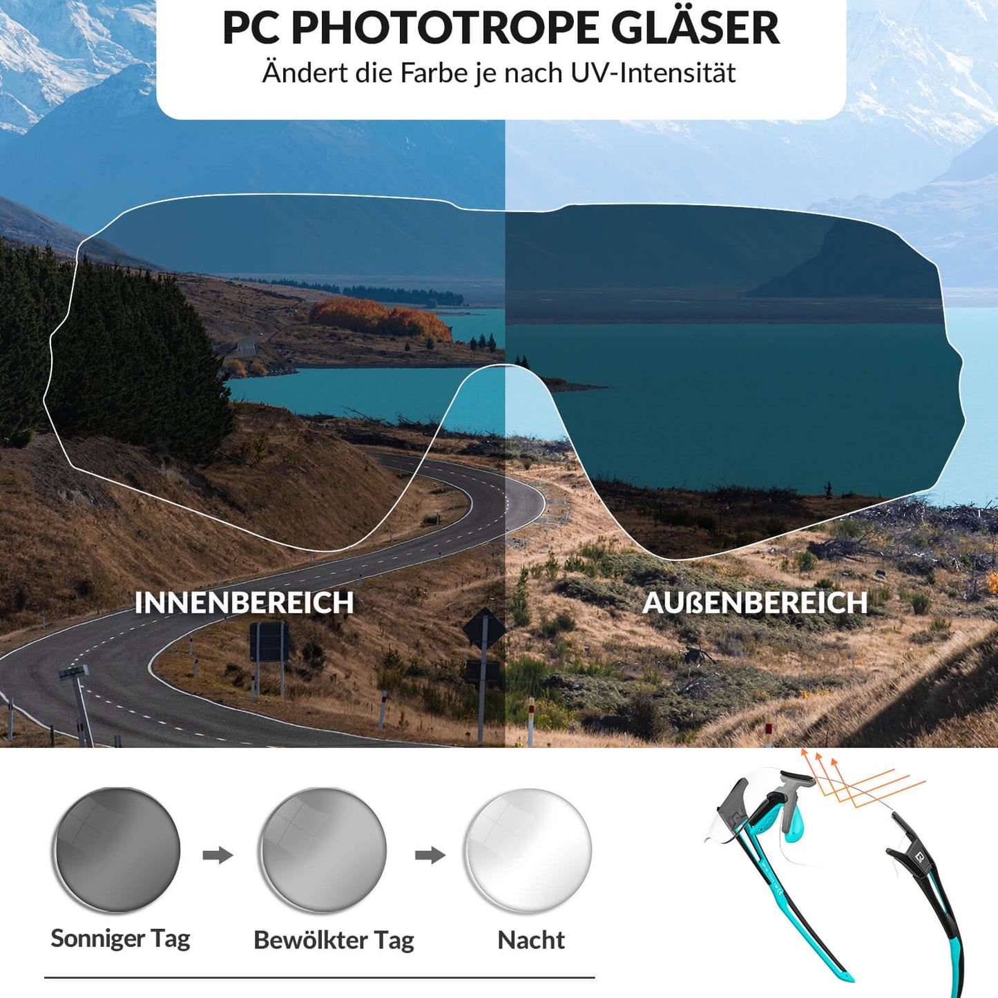 ROCKBROS Photochromic Cycling Glasses for Men &amp; Women with UV400 Protection