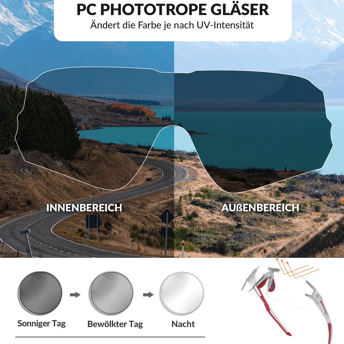 ROCKBROS Photochromic Cycling Glasses for Men &amp; Women with UV400 Protection