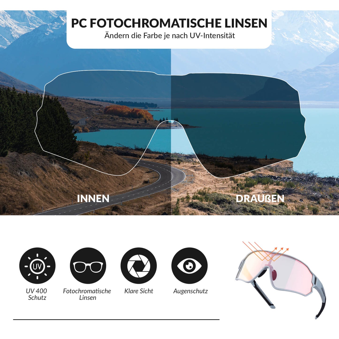 Polarized cycling glasses with UV400 protection, ultralight