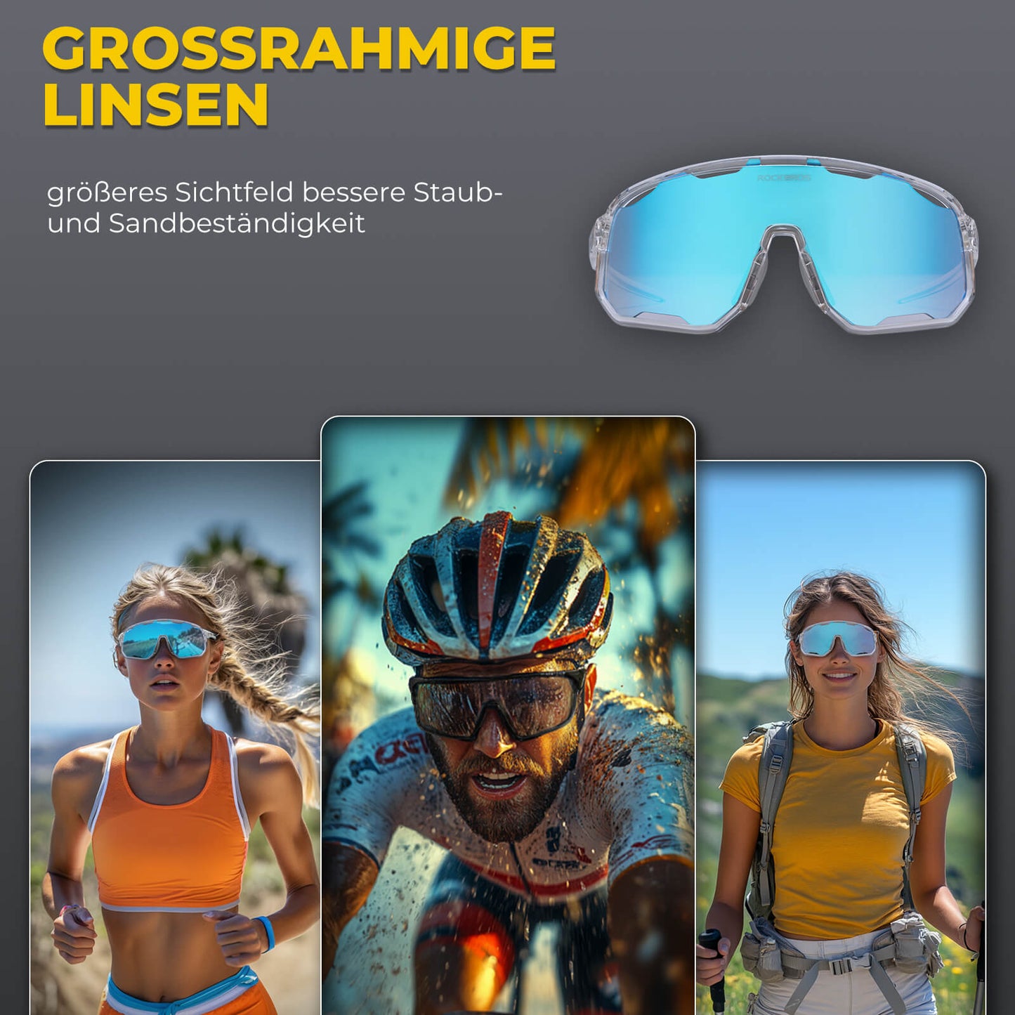 ROCKBROS Fahrradbrille Selbsttönende Sonnenbrille UV-Schutz Wechsel-Nasenpads Damen/Herren