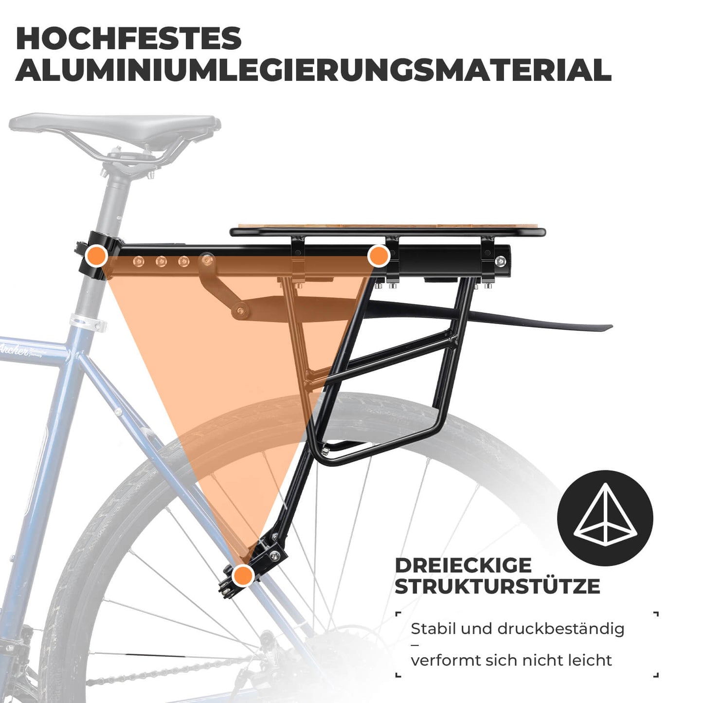 Bicycle luggage carrier with mudguard, mounting without drilling, 26-29 inch