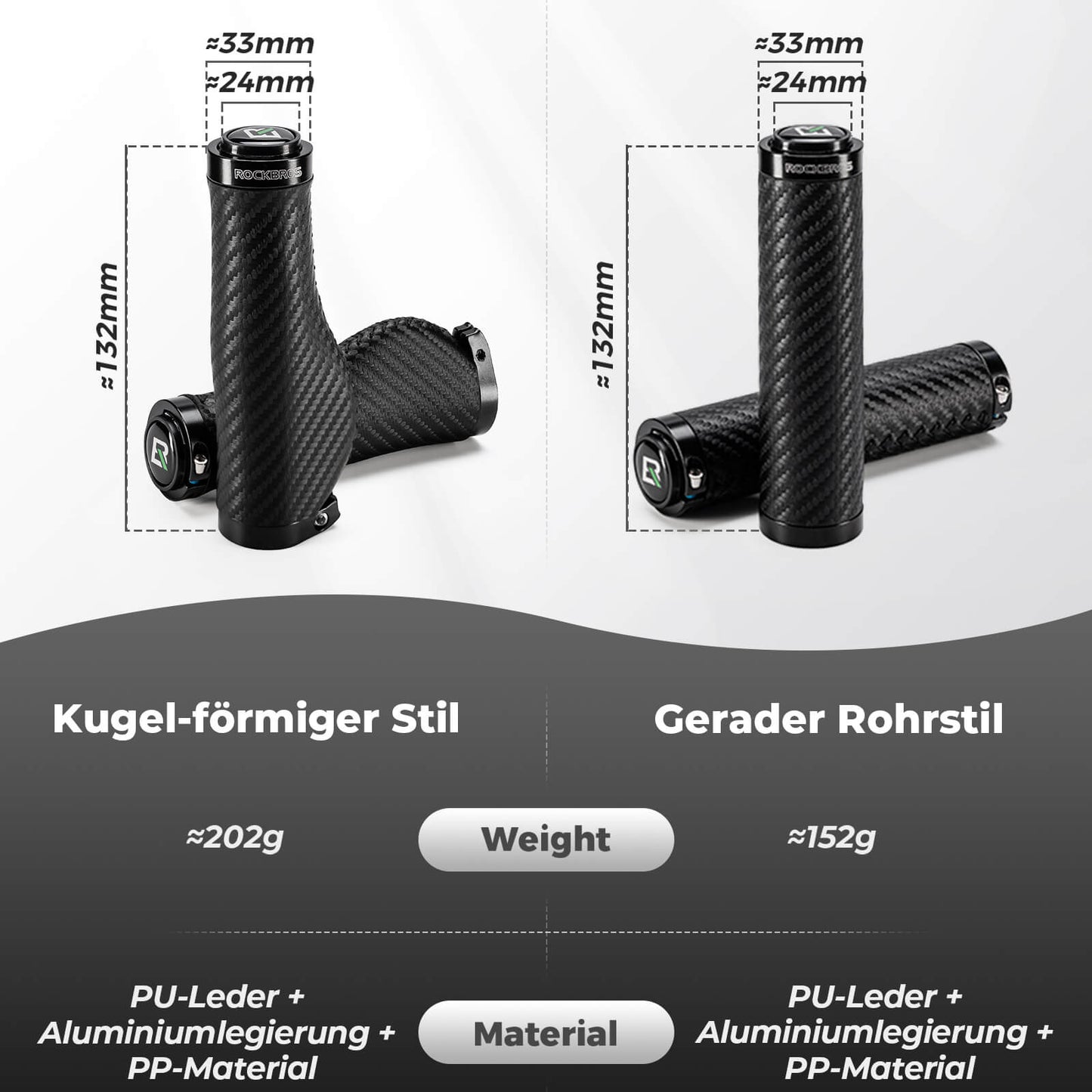 ROCKBROS Bicycle Grips Carbon Pattern Handlebar Grips Non-Slip 22.2mm