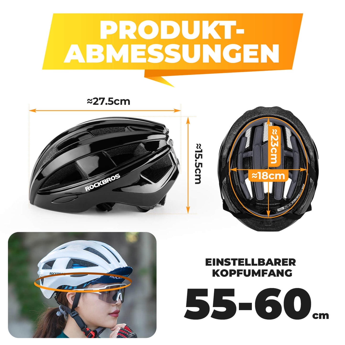 Fahrradhelm mit Rücklicht 55-60cm