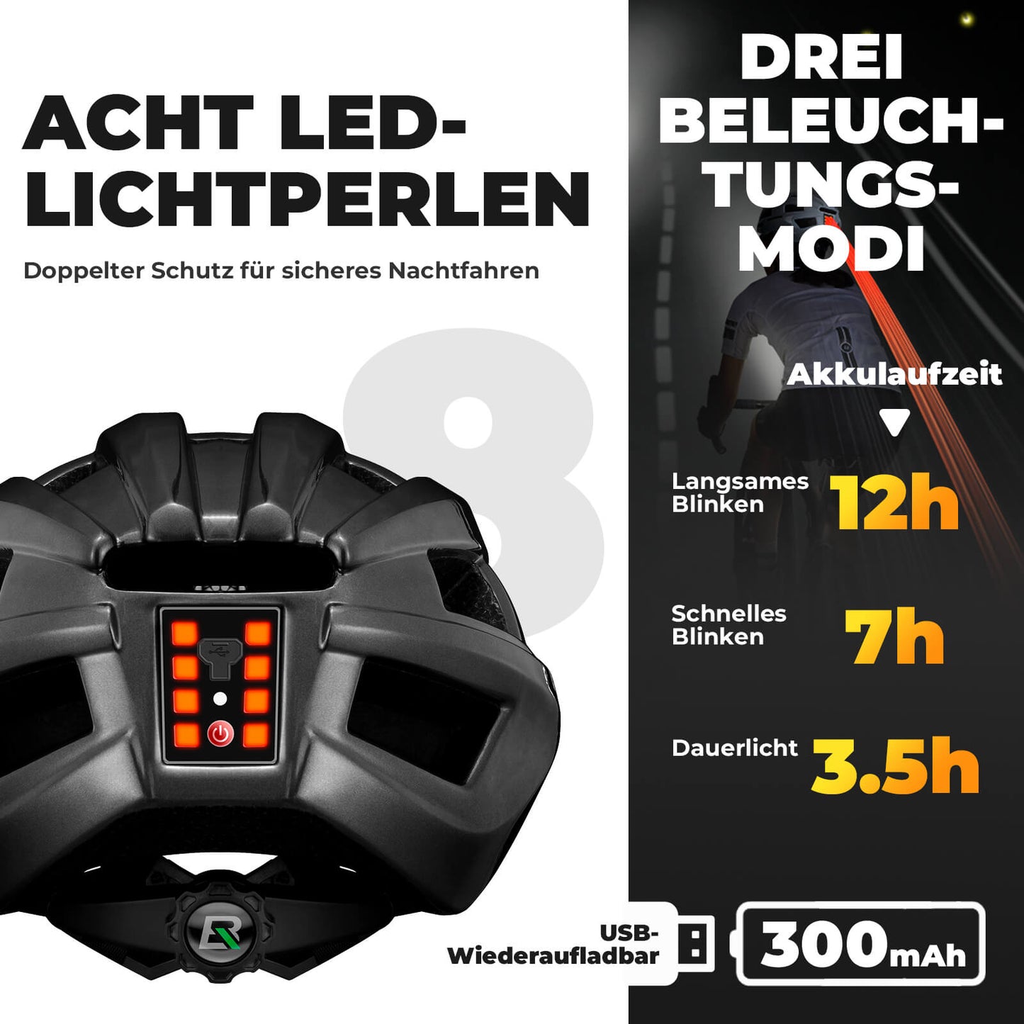 Fahrradhelm mit Rücklicht 55-60cm
