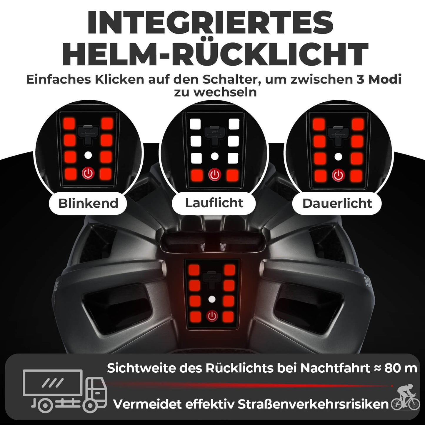 Bicycle helmet with rear light 55-61cm