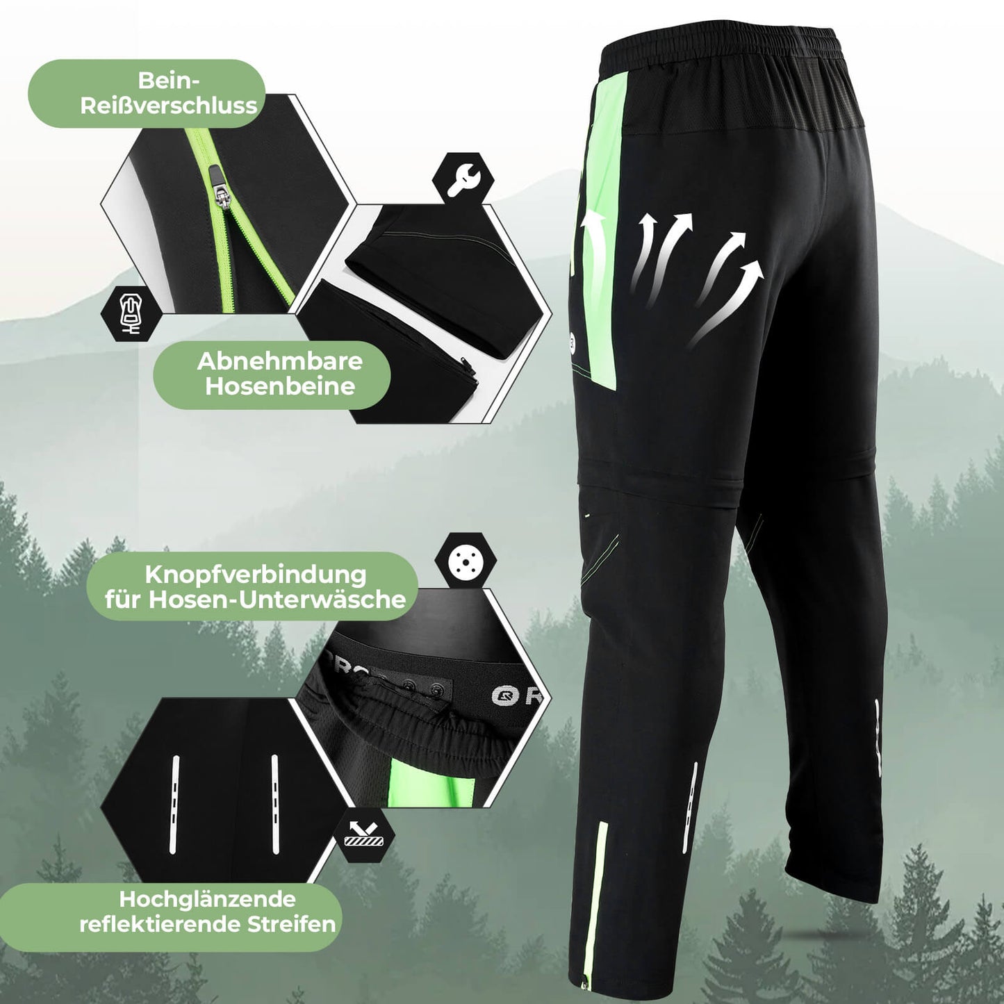 ROCKBROS Fahrradhose Herren Gepolsterte Radhose Atmungsaktiv Abnehmbar