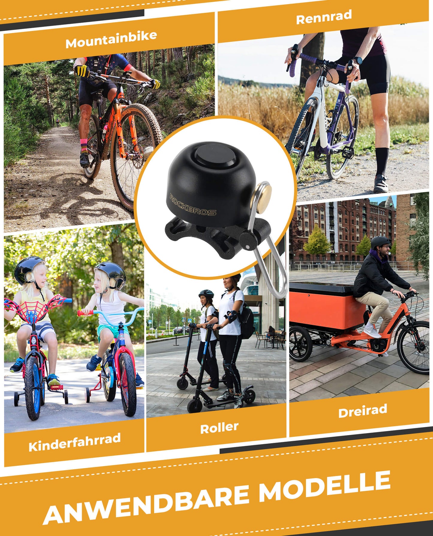 ROCKBROS hjólabjalla Klassísk Retro hjólabjalla Hávær bjalla fyrir 22-34mm