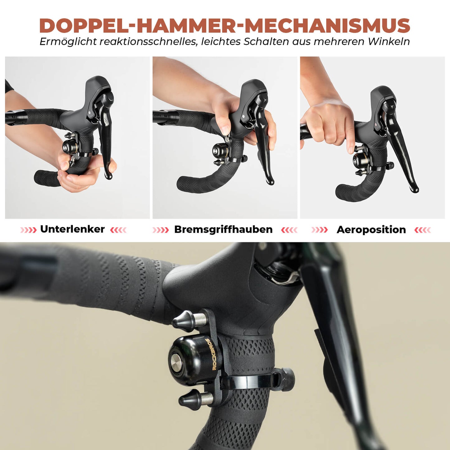 Road bike MTB bicycle bell with double knocker, 180° rotatable