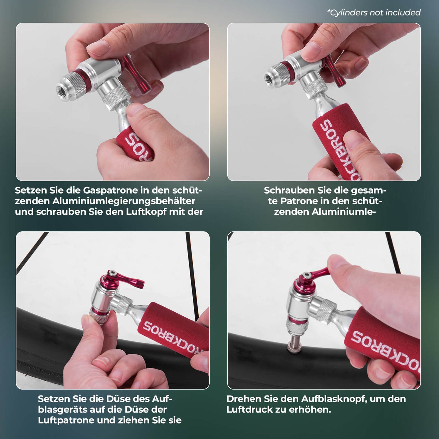 ROCKBROS hjóladæla CO2 uppblásari, lítil hjóladæla, Presta og Schrader ventlar