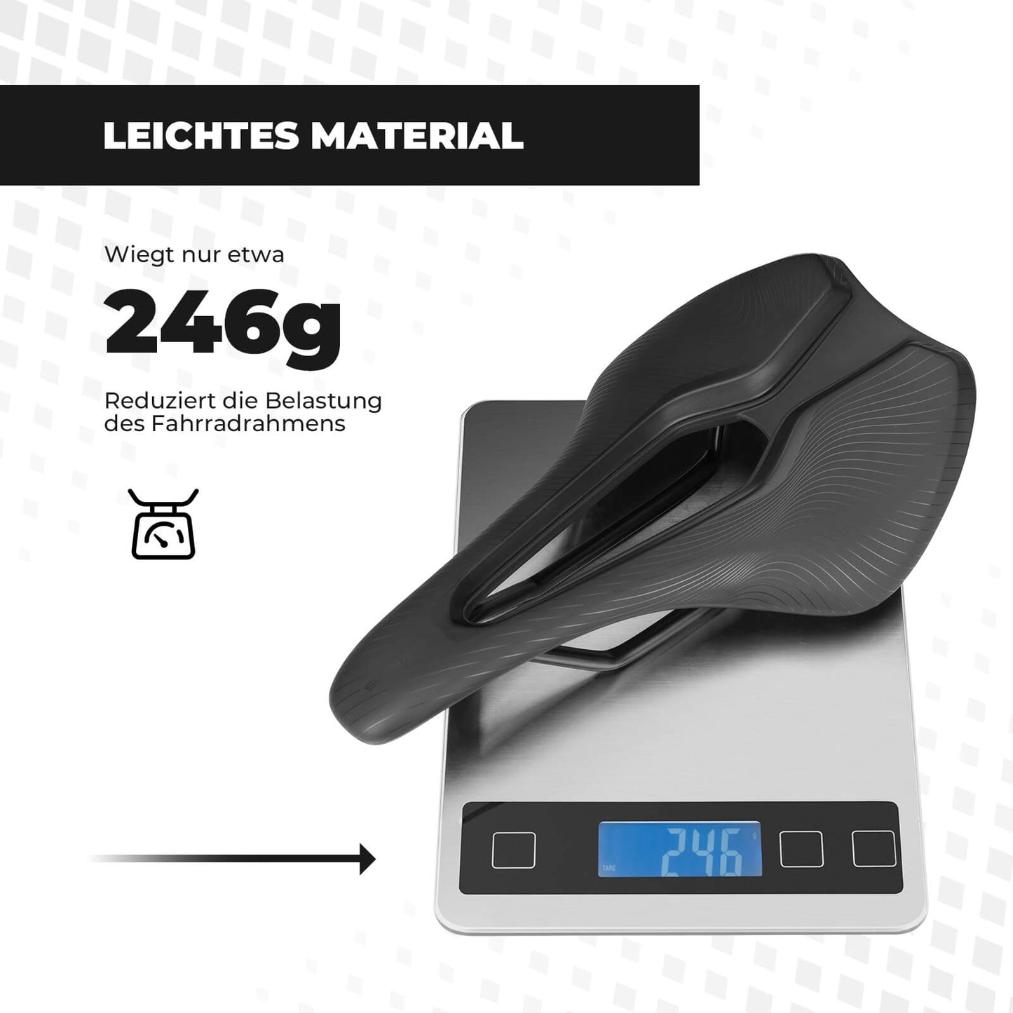 Waterproof bicycle saddle, ready for rear light mounting, men's/women's.