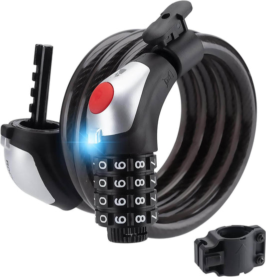 Bicycle lock cable lock 4-digit combination lock with light 120cm/180cm 
