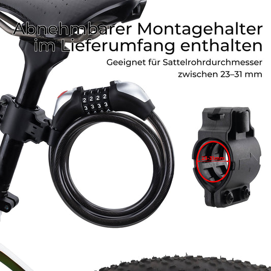 Bicycle lock cable lock 4-digit combination lock with light 120cm/180cm 