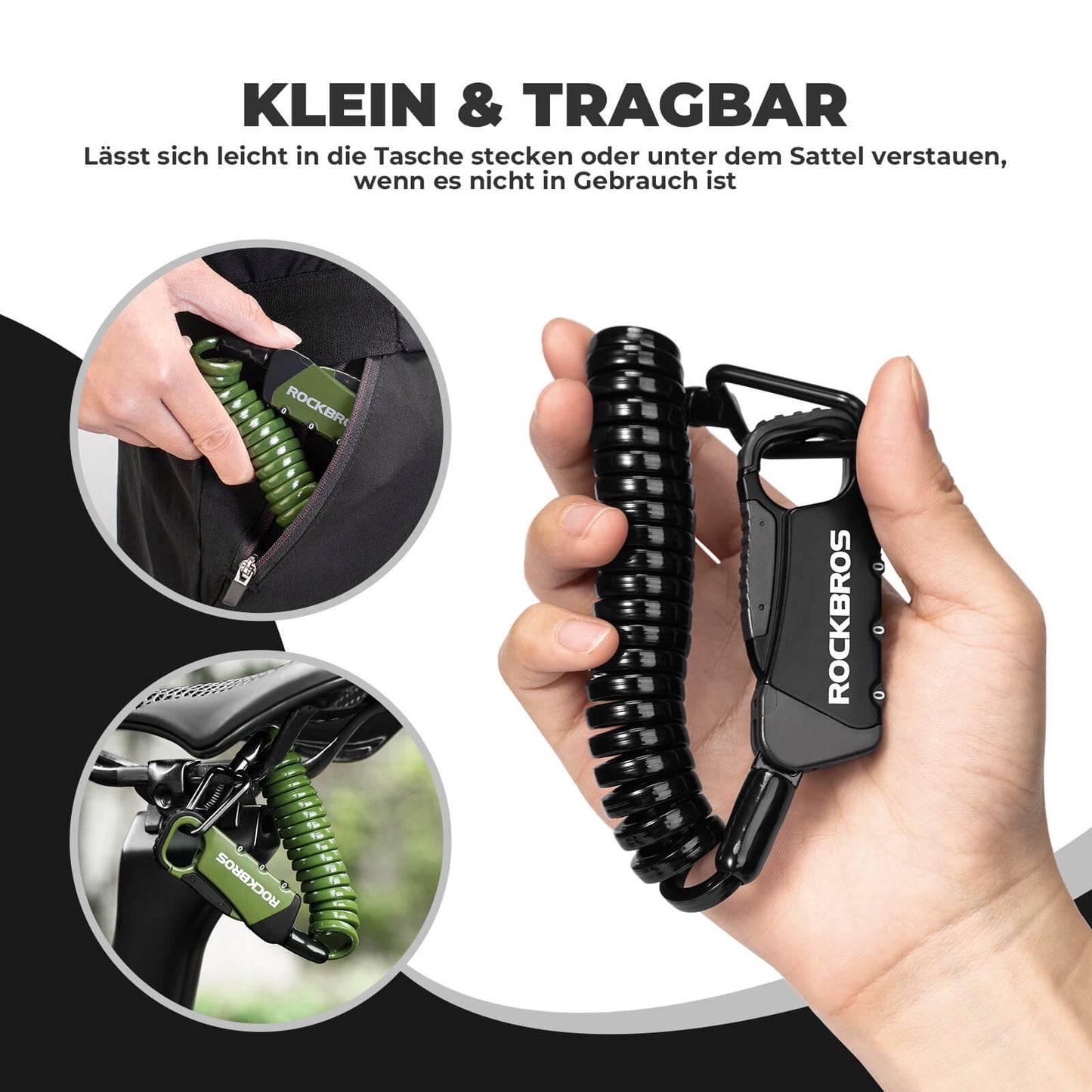 Cable lock, combination lock, helmet lock, 120cm, lightweight