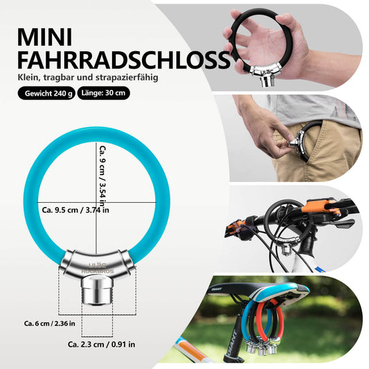 ROCKBROS Bicycle Lock Cable Lock with Velcro Fasteners, Keyless