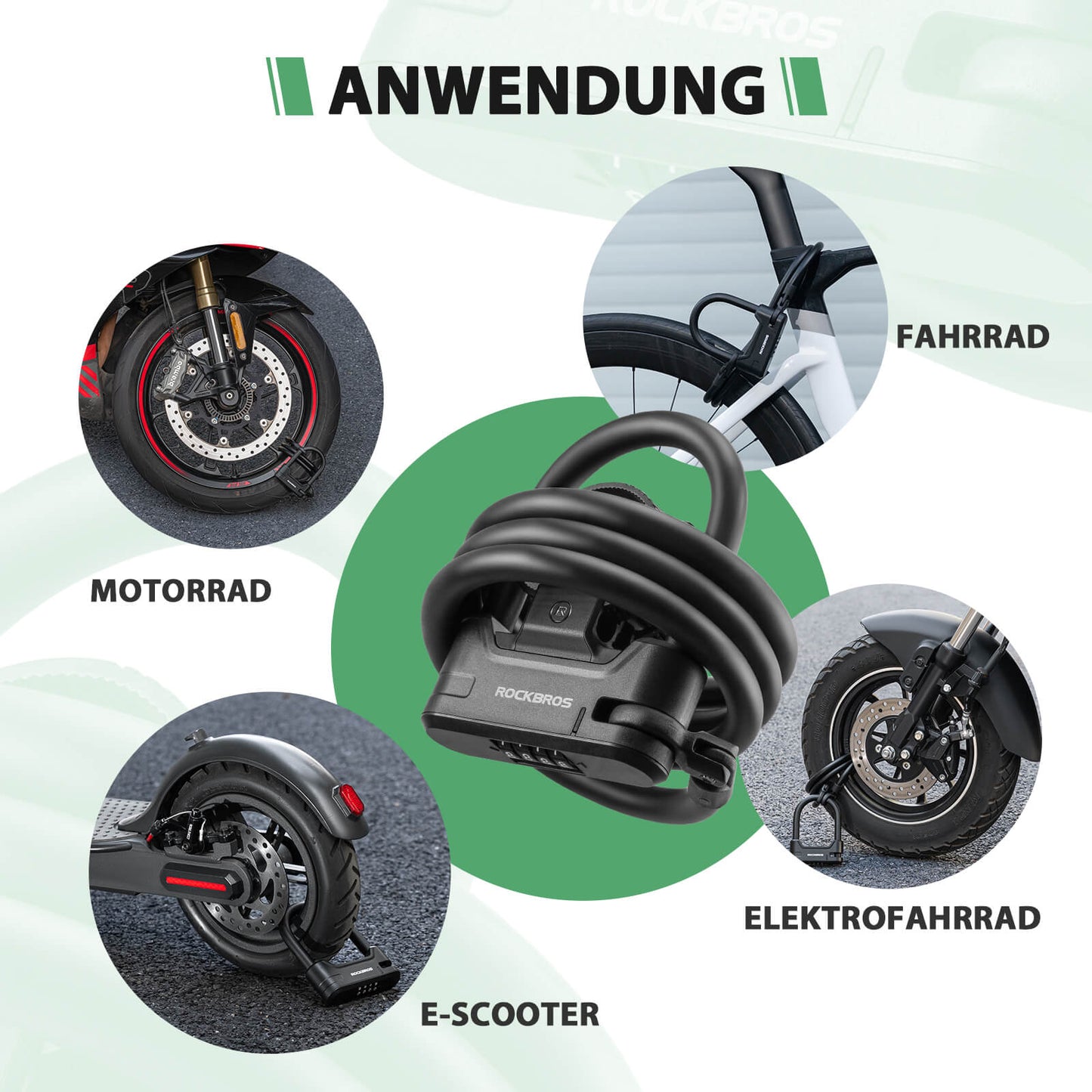 Bicycle lock, combination lock, U-lock with cable approx. 1.1m