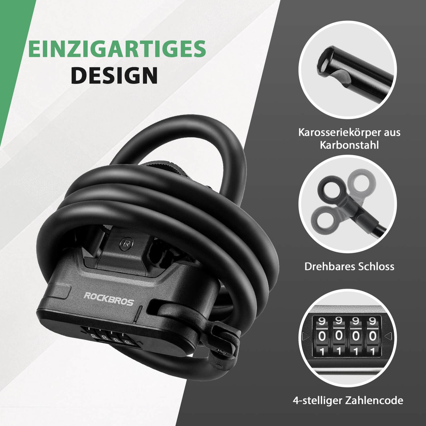 Bicycle lock, combination lock, U-lock with cable approx. 1.1m