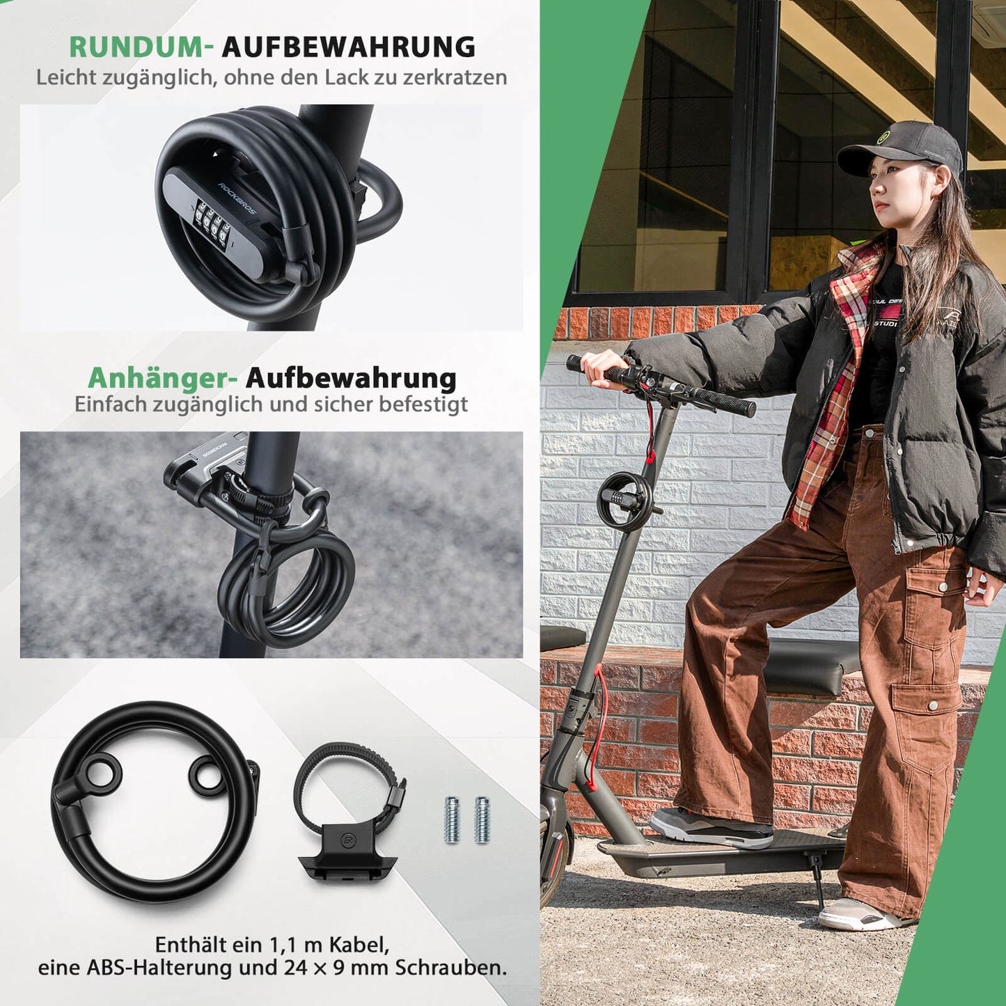 Bicycle lock, combination lock, U-lock with cable approx. 1.1m