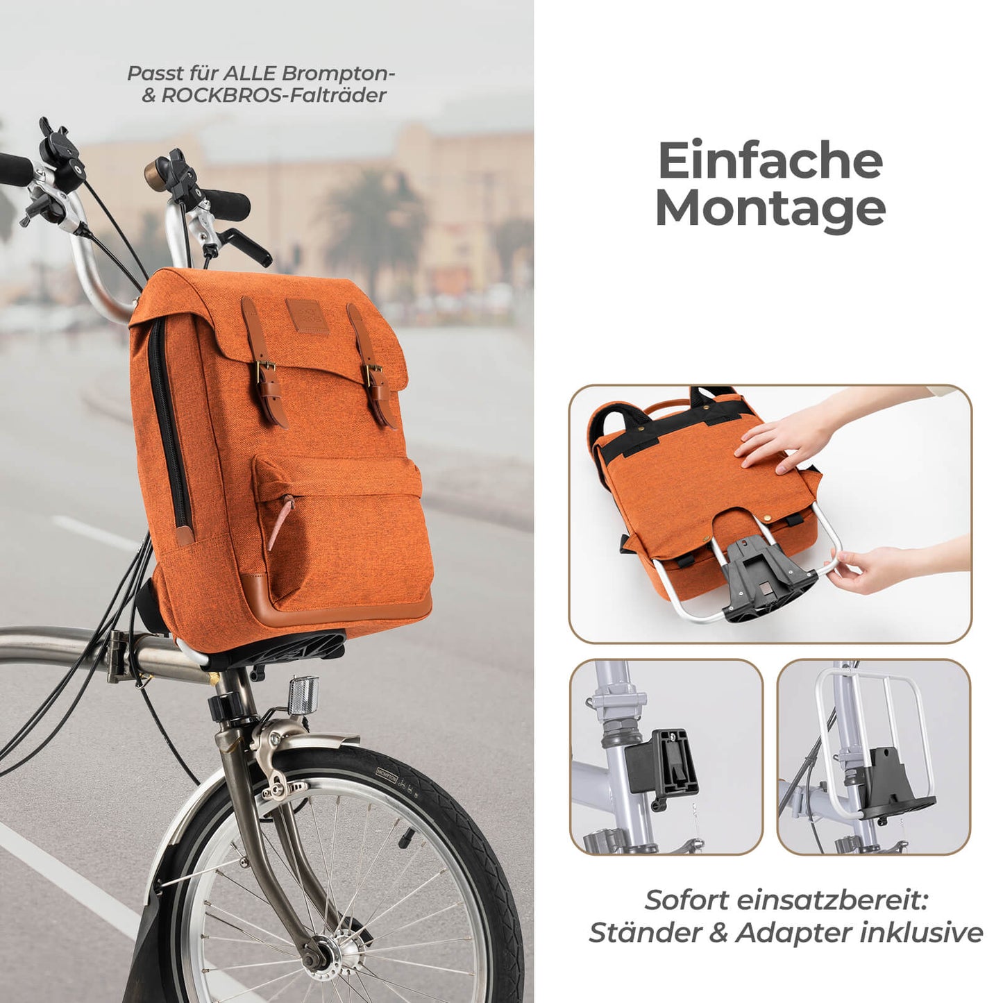 Bicycle handlebar bag for Brompton backpack 7.7L+0.6L
