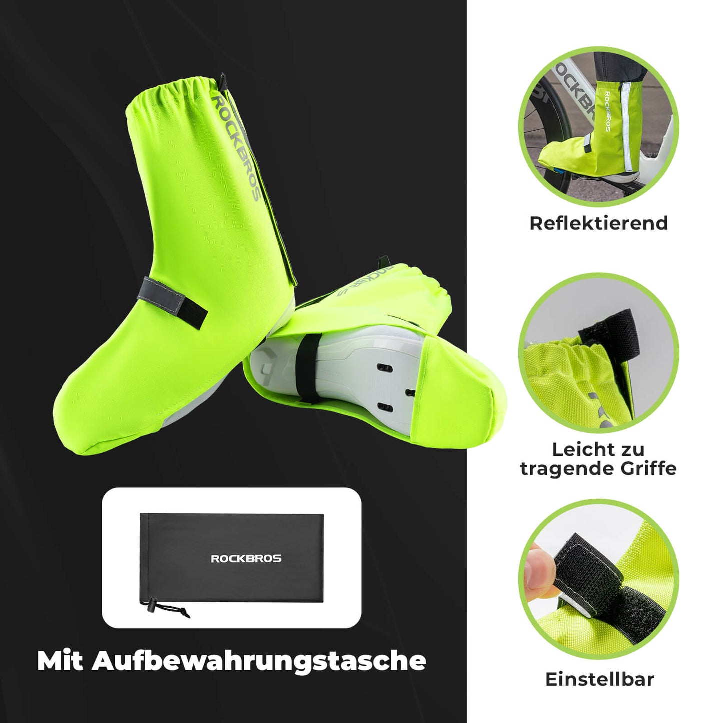 Reflective waterproof cycling overshoes with Velcro closure