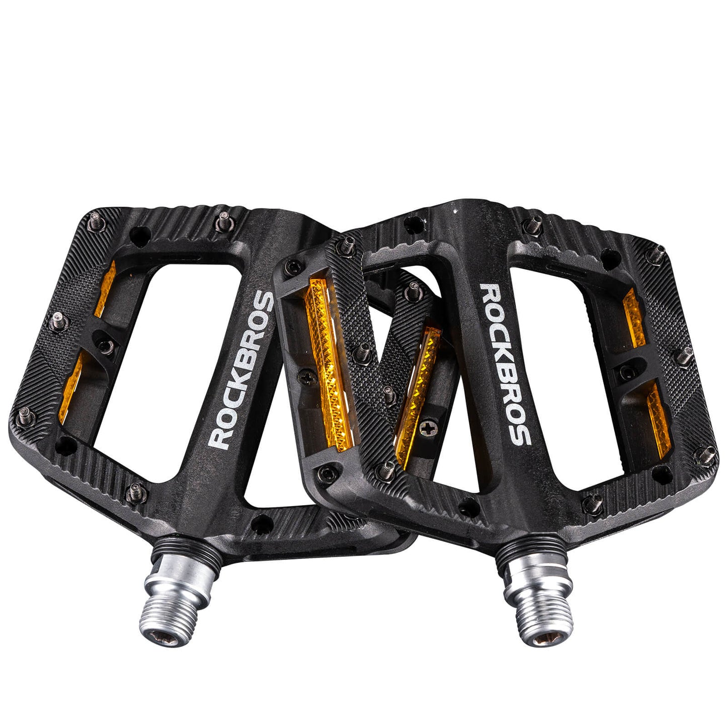 Flatir hjólapedalar, renndir ekki, með endurskinsröndum