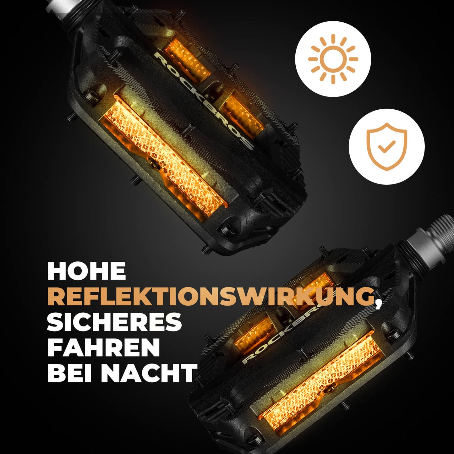 Flatir hjólapedalar, renndir ekki, með endurskinsröndum