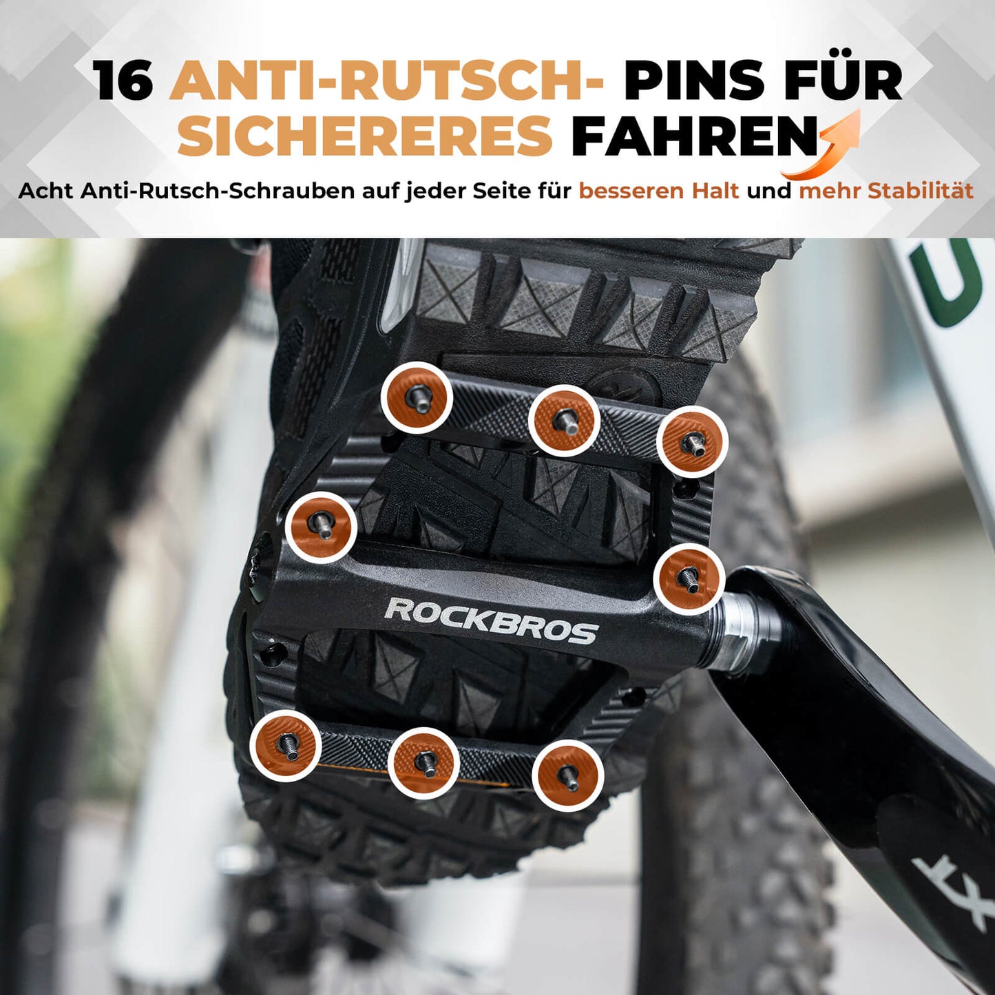 Flatir hjólapedalar, renndir ekki, með endurskinsröndum