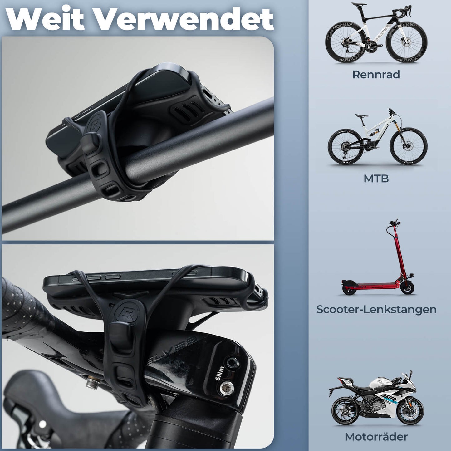 Bicycle phone mount, flexible mounting for 4-7'' phones