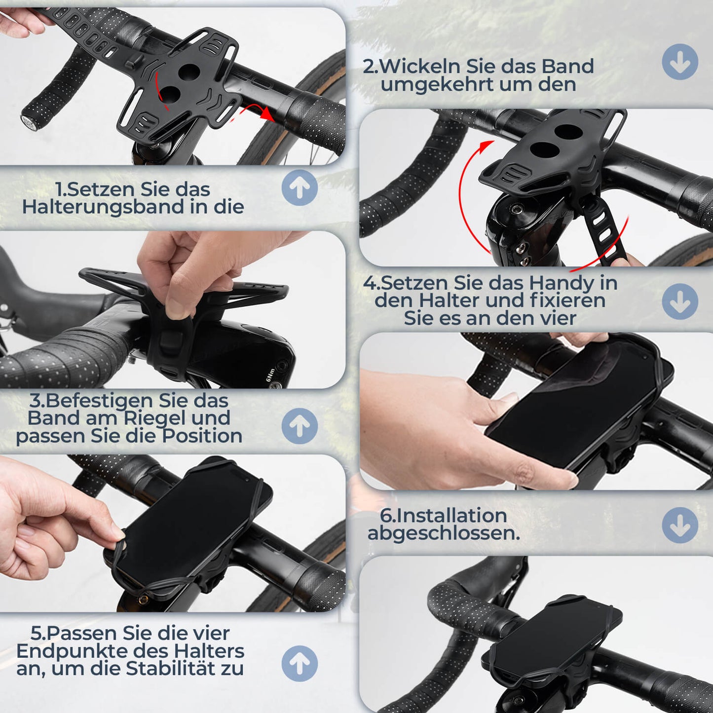 Bicycle phone mount, flexible mounting for 4-7'' phones