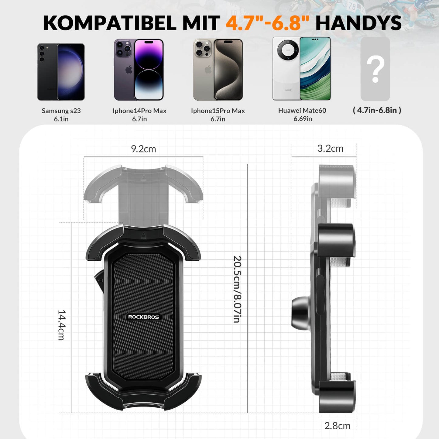 Handyhalterung Fahrrad Handyhalter Motorrad 360° Drehbar für 4,7-7,0 Zoll