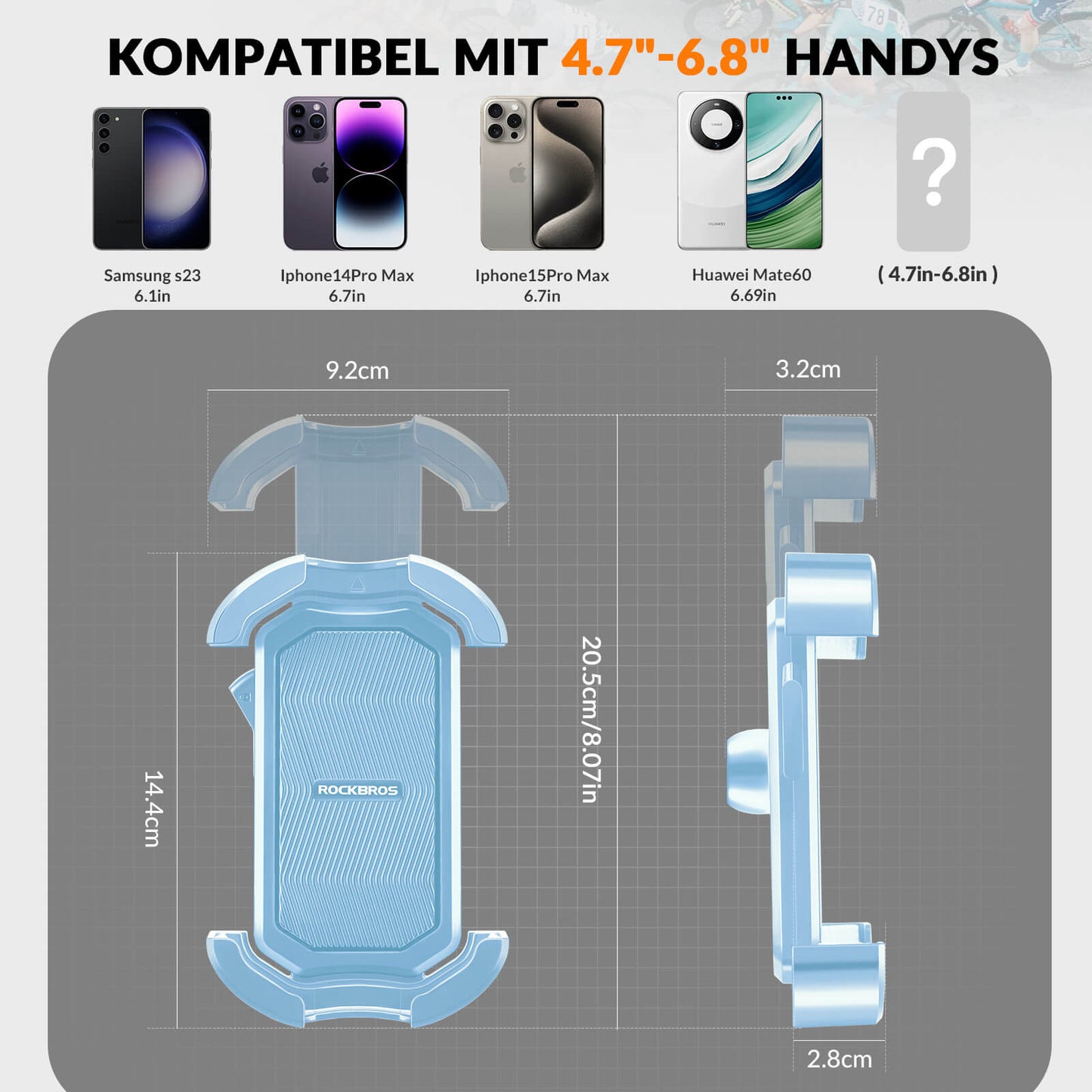 Handyhalterung Fahrrad Handyhalter Motorrad 360° Drehbar für 4,7-7,0 Zoll