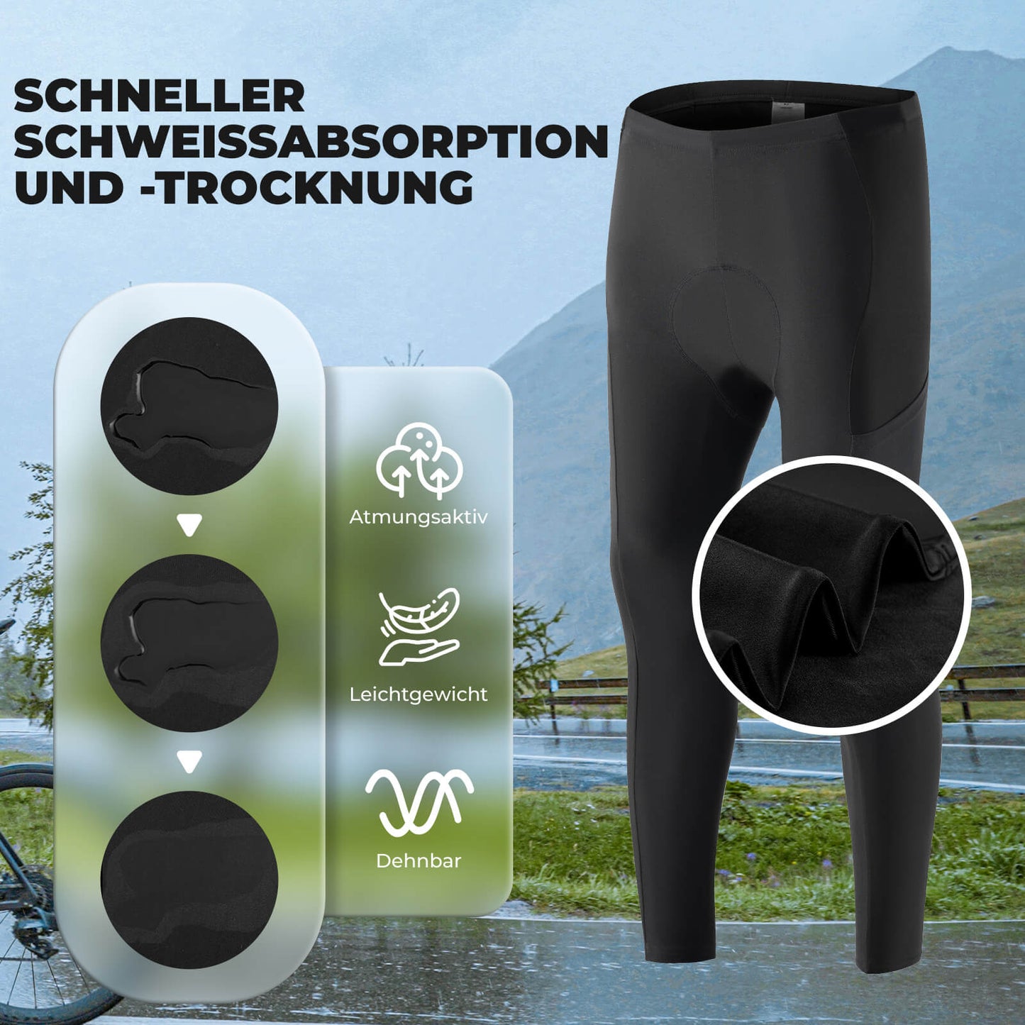 ROCKBROS Men's Long Padded Cycling Pants, Elastic, Breathable