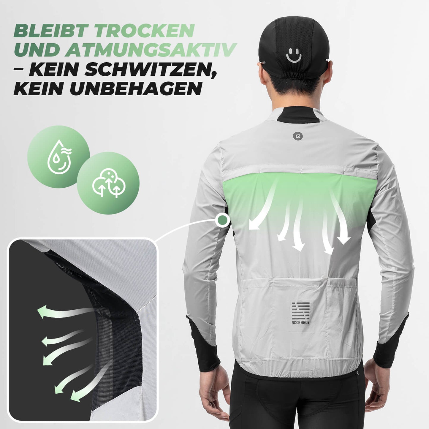 Leichte Fahrradjacke Atmungsaktiv Reflektierend Grau Herren